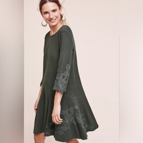 MAEVE Green Linen Cotton Blend Tierra Lace Dress Size Small - Picture 1 of 7